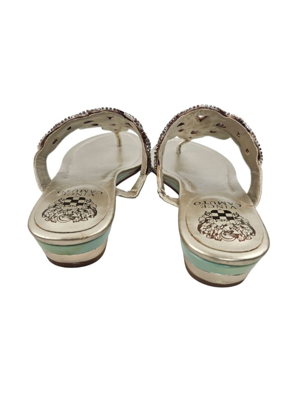 Vince Camuto Sandals Womens Size 7.5 Gold Leather Embellished Slip On Shoes - Picture 5 of 12